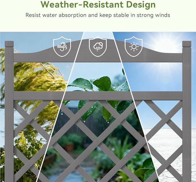 COMHOMA Raised Garden Bed with Trellis and Wheels48Inch Elevated Planter Box with Drainage HolesLattice Privacy Screen for Climbing Plants VegetablesOutdoor for Patio Balcony YardGray