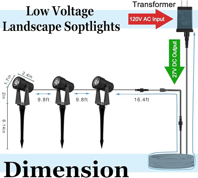 Outdoor Landscape Lighting 10 Pack Low Voltage LED Landscape Lights3W 27V Garden Pathway Outdoor SpotLights IP65 Waterproof 3000K Warm White
