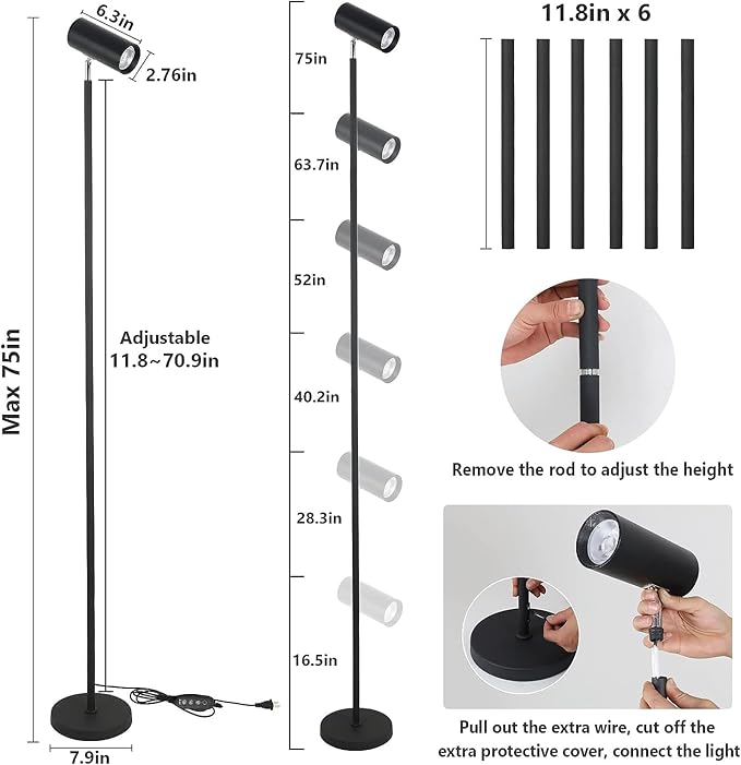 Grow Lights Stand for Indoor Plants Full Spectrum Tall Plant Light for Indoor Growing with 20W COB Plant Light Bulb4812H Timer Led Growth Floor Lamp for Large Plant Seedling(6 Level Height)