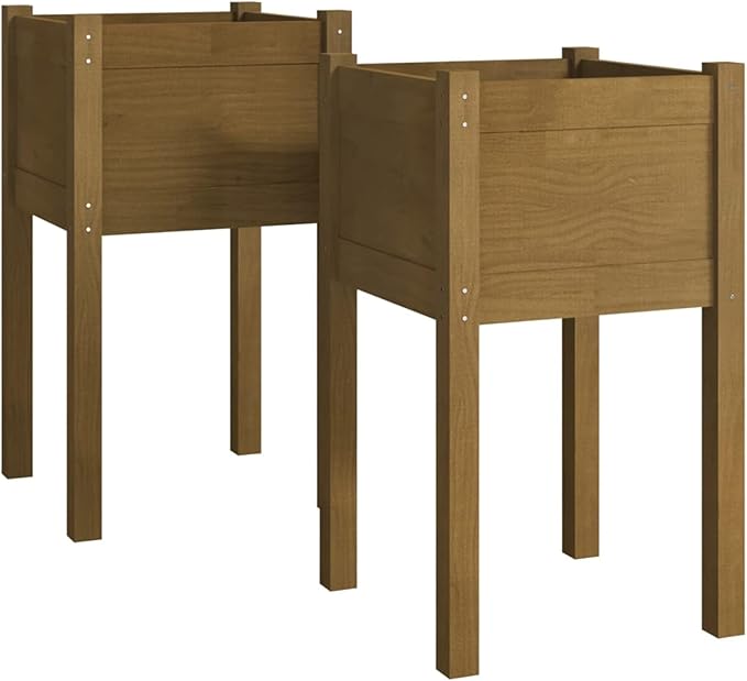 Raised Bed Wood Raised Beds for Garden Wooden Raised Bed Planter Raised Bed Wood Honey Brown Herb Bed Wood Flower Box Flower Box Flower Pot Garden Planter 40 x 40 x 70 cm Pack of 2