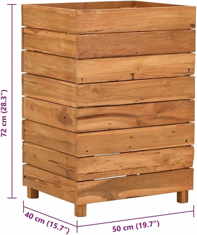 vidaXL Raised Bed - Recycled Teak and Steel Planter Box Adjustable Rack 19.7x15.7x28.3 for Indoor Outdoor Garden Balcony Patio