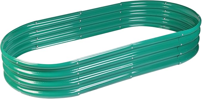 Raised Garden Bed GRS Certified Galvanized Planter Box Outdoor 6.5ft Oval Rot-Resistant Metal Garden Bed Planter Recycled Eco-Friendly Material Planter for Vegetables Flowers Herbs (Green)
