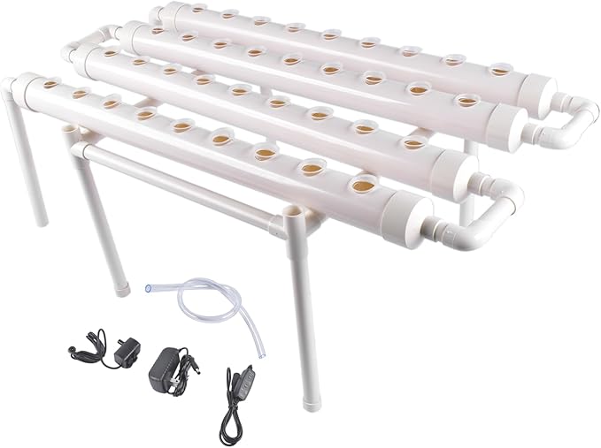 Hydroponic Grow Kit 1 Layer 36 Plant Sites 4 Food-Grade PVC-U Pipes w/Water Pump for Indoor&ampOutdoor Leafy Vegetables