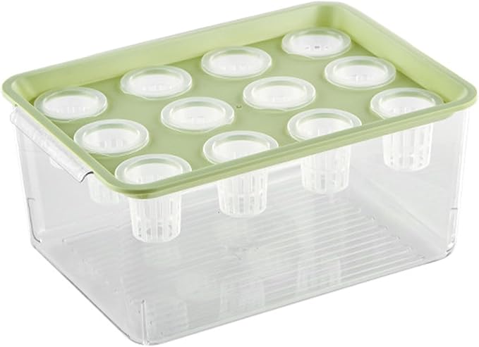 Hydroponic Planter Box 12-Hole Transparent Aquaponics Growing System with Green Lid for Home Balcony or Desktop Decor.