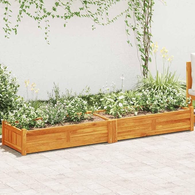 Brown Acacia Wood Raised Garden Bed Large 78.7x19.7x9.8 Inch Outdoor Planter Box for Vegetables Flowers Herbs Durable Oiled Finish for Patio Deck Balcony