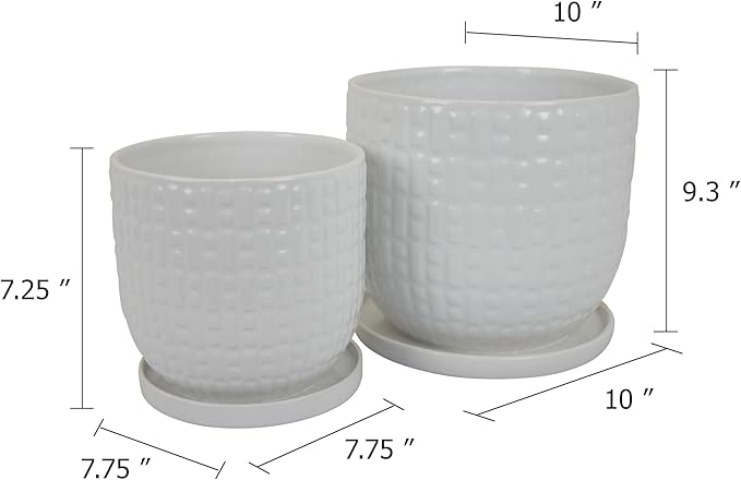 10 8 Inch Indoor Planter Set of 2 White Dot and Dash Pattern