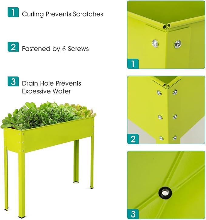 S AFSTAR Raised Garden Bed Galvanized Elevated Planter with Legs &amp Drainage Holes Freestanding Garden Bed for Indoor Outdoor Fruit Green Elevated Planter Box for Vegetable Flower Herb Fruit Gr