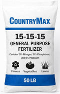 CountryMax 15-15-15 All Purpose Fertilizer 50 lb Bag Balanced Nutrition for Flowers &amp Vegetable Beds Raised Gardens Lawns &amp Grass Supports Soil Health and Consistent Growth