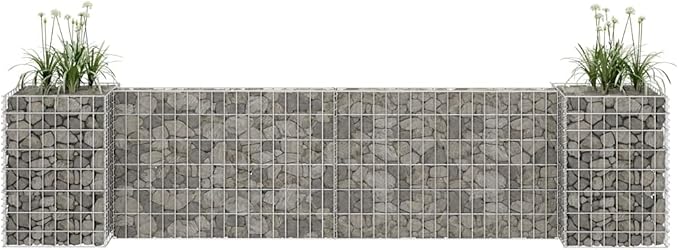 Gabion Planter Raised Bed Wire Fencing Steel H-Shaped Patio Flower Plant Basket Rock Stone Fill Mesh Fence for Garden Backyard Outdoor Landscape 102.4x15.7x23.6
