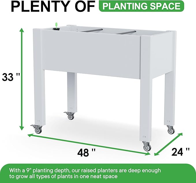 30.04×17.72×28.9IN Resin Planter Raised Beds with SteelsRaised Garden Bed Outdoor Waterproof &amp UV ResistantElevated Garden Beds for BackyardPatio &amp Balcony(Ashen)
