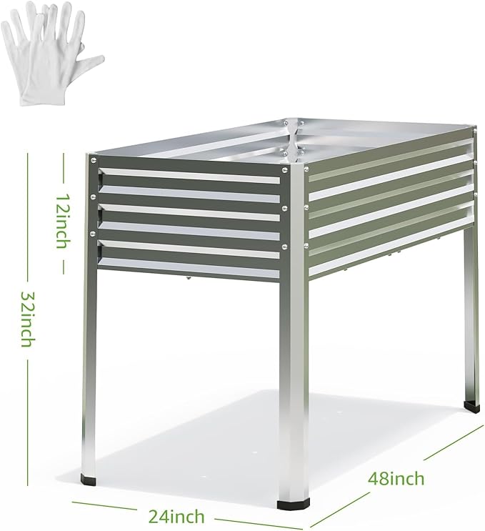 2PCS Galvanized Raised Garden Bed with Legs 48 gallons 48x24x32 Large Metal Elevated Planter Boxes with Drainage Holesfor Vegetables Flowers Backyard Patio Balcony