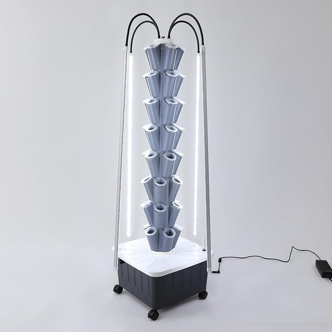 Hydroponic Growing System with Grow Lights 8 Layers Indoor Gardening System Vertical Planter Tower with 40 Pots for Vegetables Herbs (Grey)