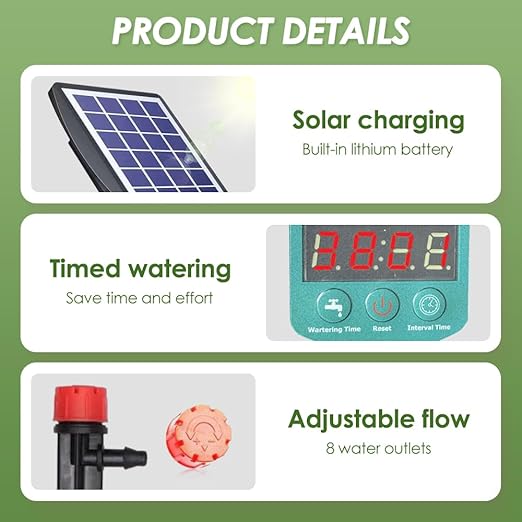 Solar Automatic Drip Irrigation Kit System 2025 Upgrade Auto Plants Watering Kit Solar Powered Garden Self Watering System for Indoor Outdoor Potted Plants Balcony Patio Greenhouse (10 Pots-32FT)