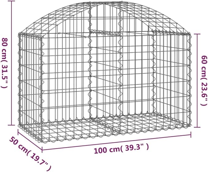 Gabion Basket Silver Galvanized Iron 39.4 x 19.7 x 23.6/31.5 in Rectangular Outdoor Planter Durable Garden Bed for Landscaping