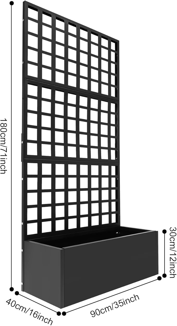 Metal Planter with TrellisRaised Garden Bed with TrellisPlanter Box with Privacy Screen for Climbing Plants Vegetables Vines 35x16x71in (Black)
