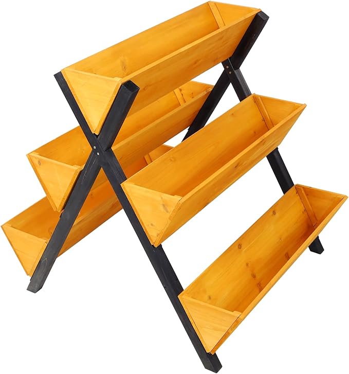 3 Tiers Wooden Vertical Raised Garden Bed with Legs Brown Smart Design Courtyards Balconies Outdoor Durable