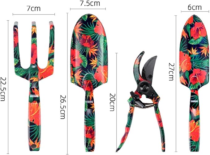 Floral Garden Tool Set 4PCS Gardening Kit with Beautiful Print Gardening Gifts Tools for Women with Transplant Trowel Fork Hand Rake Cultivator /2587 464895