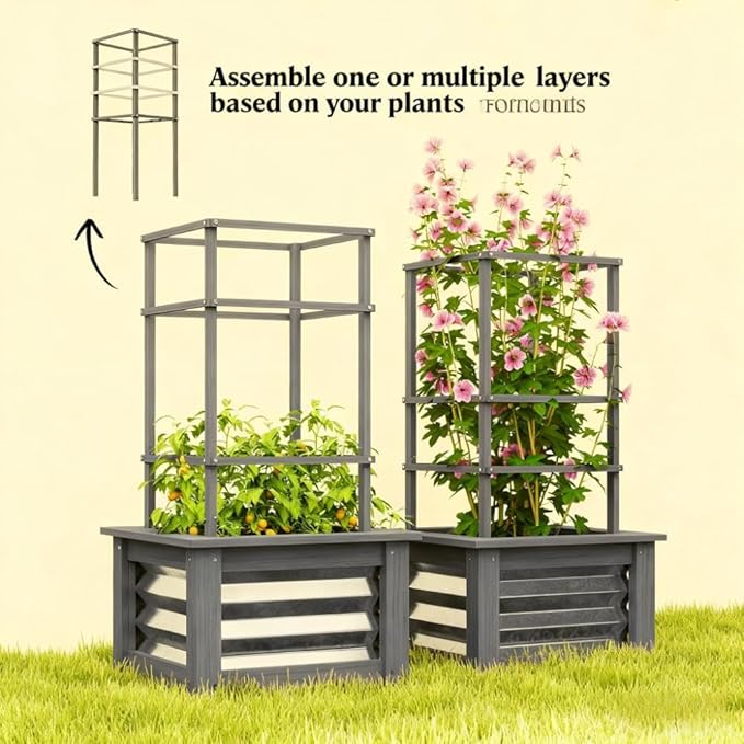 Raised Garden BedGalvanized Planter Box Elevated Garden BedWooden Garden Bed with Trellis