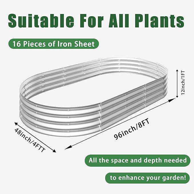Galvanized Raised Garden Bed Kit Open-Bottom Metal Planter Box with Safety Edges Rust Resistant Easy Assembly Outdoor Vegetable &amp Flower Box Silver8x4x1ft