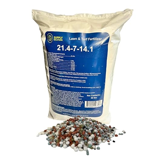 Supply Solutions 21.4-7-14.1 Lawn and Turf Fertilizer with Iron - Achieves a Lush Green Lawn in Weeks - Turf Builder for All Grass Types - for Greener Grass Fertilizer (50lbs)