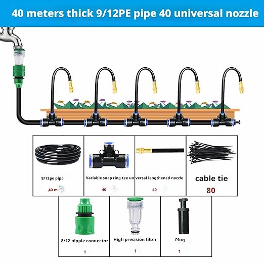 360° Curved Garden Automatic Irrigation Kit for GardenBendable Adjustable Nozzle Drip Irrigation Garden Watering for Flower Greenhouse Nursery(40per 40 Meters)