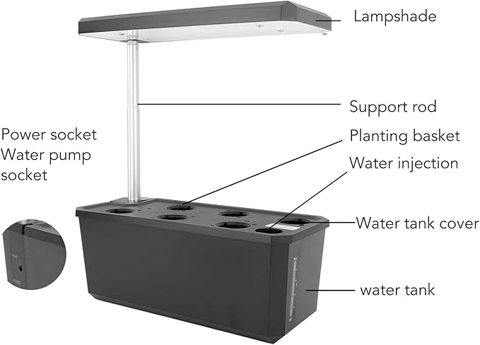 SIXRUN Hydroponics Growing System LED Light Auto Control Intelligent Planting Machine Indoor Garden 100‑240V Hydroponic Planting System (Black)