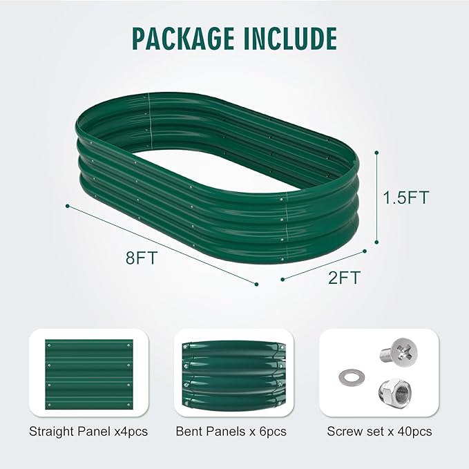 Galvanized Raised Garden Bed Kit Galvanized Planter Raised Garden Boxes Outdoor Oval Metal Raised Garden Beds for Vegetables (Green)