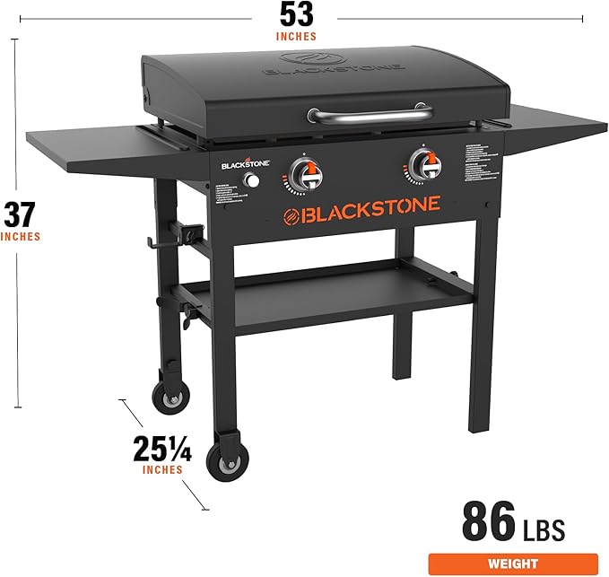 BLACKSTONE 1883 Original 28” Griddle with Integrated Protective Hood and Counter Height Side Shelves Powder Coated Steel Black