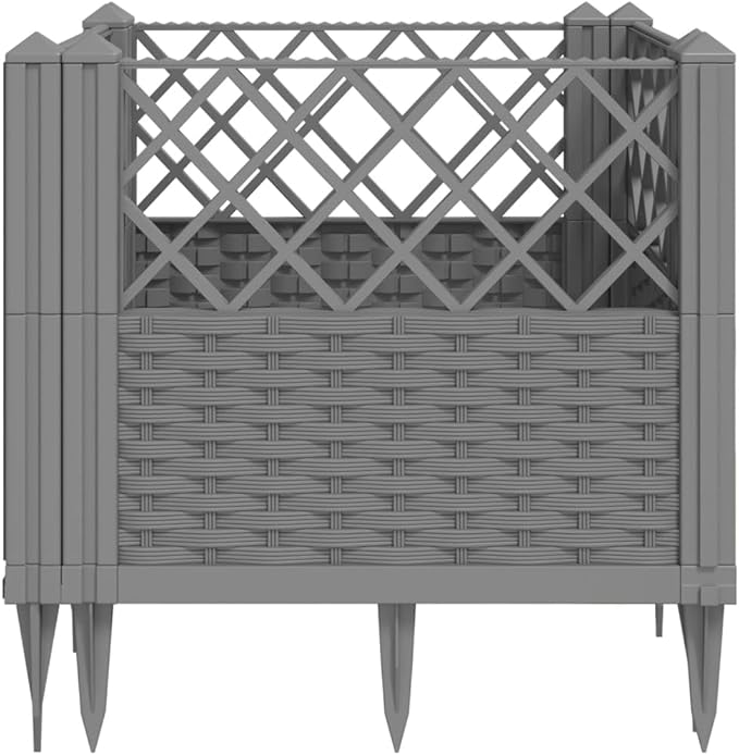 Modern Modular Garden Planter - Light Grey PP Fencing Steel Welded Wire Baskets for Raised Bed Patio Decorative Flowers and Kitchen Herbs