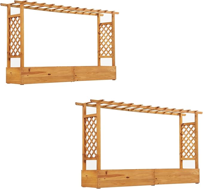 Happygrill 45 Raised Garden Bed with Trellis 2 Pack Wood Planter Box w/Hanging Roof 2 Side Trellises Open-Ended Base for Flower Climbing Plant Plant Container for Garden