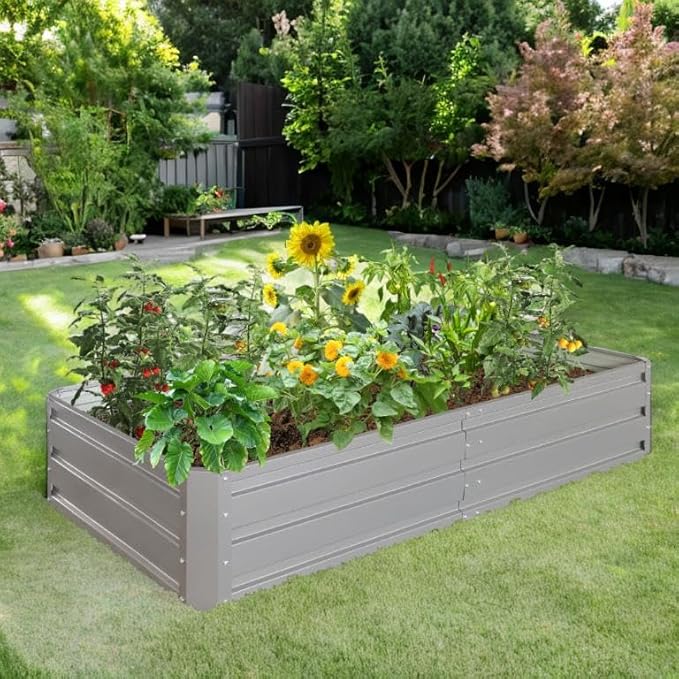 6 x 3 x 1 ft Metal Raised Garden Bed Durable Planter Boxes Outdoor Raised Flower Bed for Vegetables Herbs Flowers Easy to Assemble Spacious Raised Beds for Gardening (Grey)