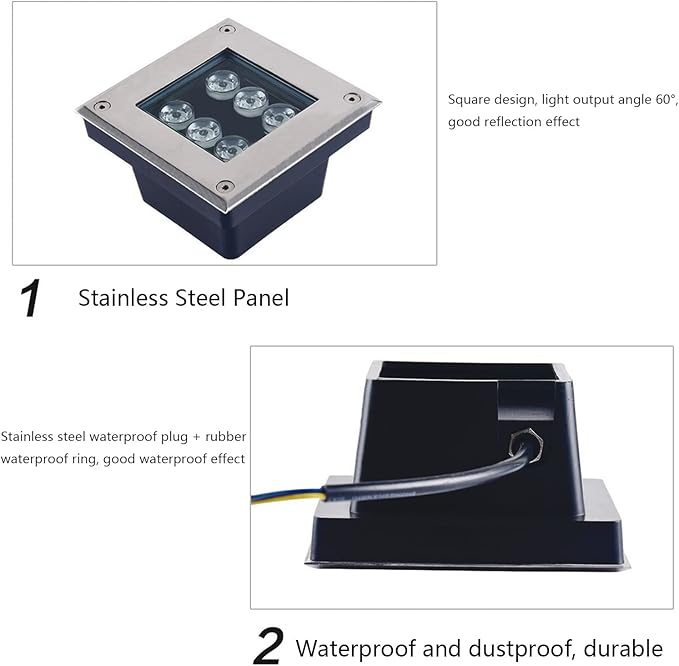 Outdoor Landscape Lights Square Buried Light IP66 Waterproof Embedded Garden Underground Light for Walkway Pathway Patio Step Deck Spotlight AC85-110V