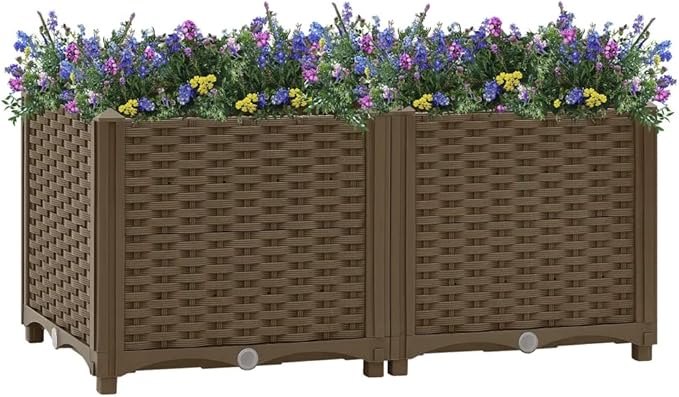 vidaXL Rectangular Raised Bed in Durable Brown Polypropylene - Ideal for Growing Vegetables Herbs Flowers - Suitable for Garden Patio Balcony