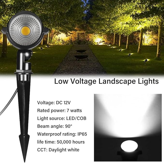 LED Landscape Light6-Pack 12V Low Voltage Garden LightingCOB 7W Outdoor Spotlight IP65 WaterproofLandscape Flood Lighting for Yard Lawn
