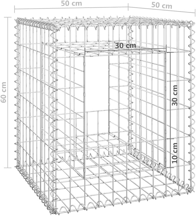Galvanized Steel Gabion Basket Post/Planter Raised Bed Gabion Raised Bed to Fill with Rocks or Gravel Stable Durable Gabion Post 19.7x19.7x23.6 -AA