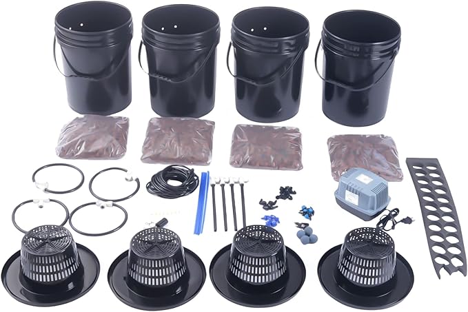 4-Bucket Deep Water Culture Hydroponic System Kit 5 Gallon Soilless Indoor Growing System with Drip Irrigation and Air Pump Complete Home Vegetable Garden Set for Fast Growth
