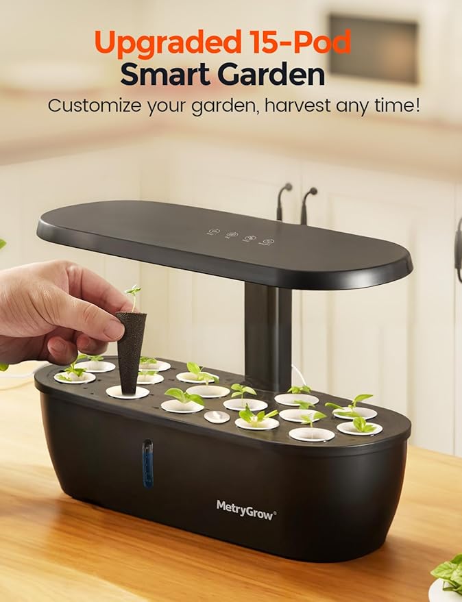 MG-15 Hydroponic Growing System Kits Smart Indoor Garden with 24W Grow LED Light Full Spectrum 15 Pods Herb Garden Planter Indoor Gardening for Gifts Kitchen