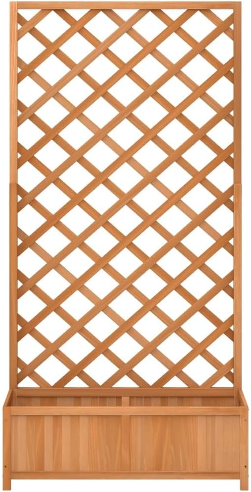 Raised Planter Box with Trellis 35.4 x 13.8 x 70.9 in Solid Fir Wood Vertical Elevated Garden Bed Rustic Brown Patio Flower Bed for Balcony Outdoor Yard