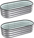 4x2x1 ft Oval Galvanized Metal Raised Garden Beds Thickened Rust-Proof Flower Beds Outdoor Plant Planter Boxes(Silver 2PCS)