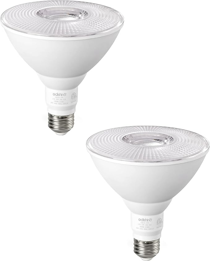 EDISHINE 120V Spotlights Outdoor Plug in Outdoor Flood Stake Lights Waterproof Landscape Lights Socket LED PAR38 Flood Light Bulb 2 Pack Dimmable Light Bulb E26 3000K