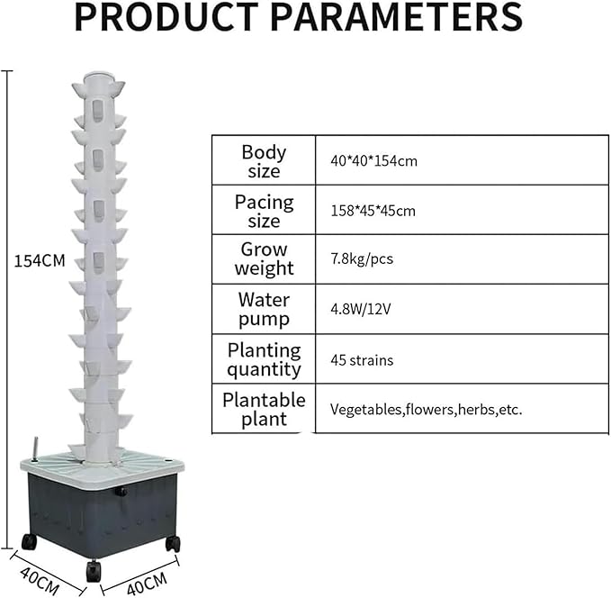 Hydroponic Culture Kit for Interior Garden Culture System of Hydroponic Tower 15 Layers of 45 Plants Vertical Hydroponic Tower Stackable Mobile Ecosystem for Vegetables