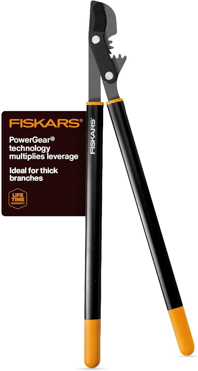 Fiskars 32 PowerGear Bypass Loppers Patented Mechanism Multiplies Force to Reduce Strain Heavy-Duty Precision-Ground Steel Blade for Living Growth Trims Tree Branches up to 2 Diameter