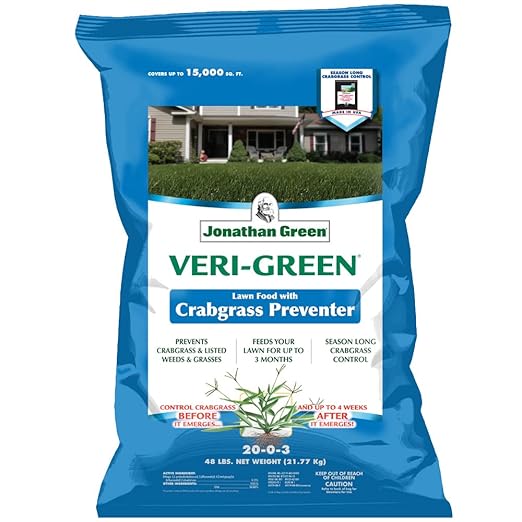 Jonathan Green (16001) Veri-Green Crabgrass Preventer Plus Fertilizer - 20-0-3 Lawn Fertilizer &amp Crabgrass Killer (15000 Sq. Ft.)