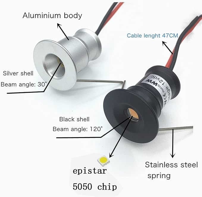 16PCS Outdoor LED Recessed Spotlight - Buried Garden Lamp 1W Mini 12V Ceiling Spotlight 15mm(White120 Degrees)