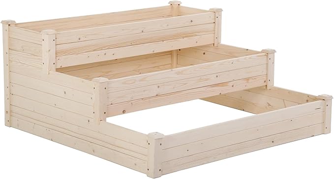 3-Tier Garden Raise Bed Premium Elevated Garden Bed Wood Planter Box Kit Wooden Elevated