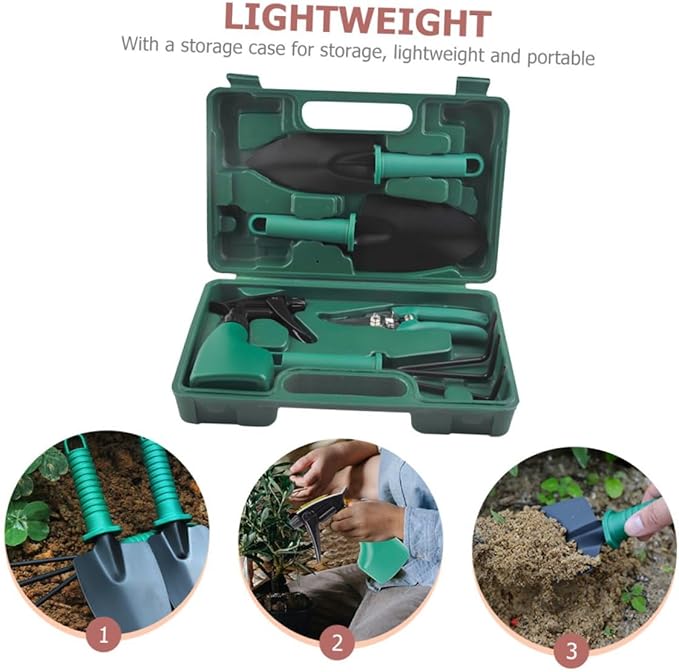 Gadpiparty Garden Hand Tool Set with Shovel Rake Pruning Shears in Portable Carry Case for Outdoor Planting and Flower Gardening 5pcs Sturdy Gardening Supplies Kit