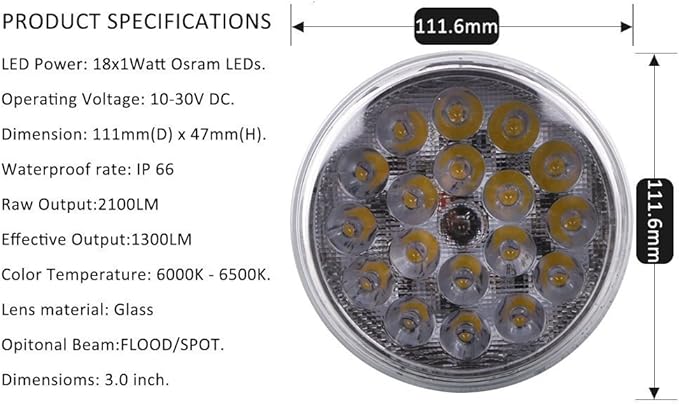 PAR36 LED Spot Light 18W 6000K Sealed Beam Replacement - Tractor Headlight for Snowblower Combine Agriculture Off-Road Outdoor Landscape Spotlight IP67 Waterproof 9-32V DC Pigtail