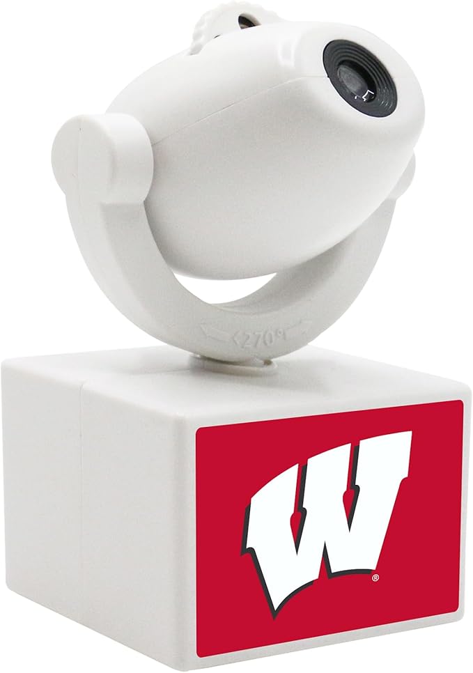 Sporticulture NCAA American Football Wisconsin - Adjustable Led Mini Spotlight Projector with 6 Team Logo Designs - Portable &amp Rechargeable Spotlight - Battery-Operated - 4.375” x 3.125”