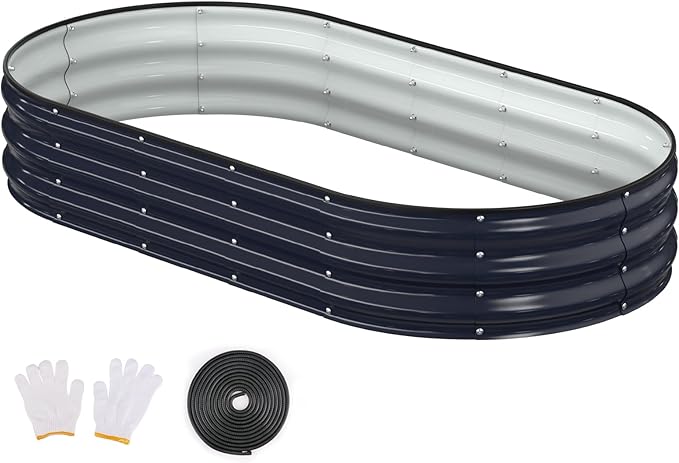 Raised Garden Bed 6x3x1ft Galvanized Outdoor Planter Beds with Safety Edging and Gloves Oval Metal Planter Box for Gardening Vegetables Flowers Herb-Midnight Blue