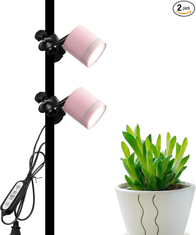 7W LED Linear Look Pink Super Clamp Lamp Full Spectrum Clip-on Desk Lamp Macaron Wall Sconce Spotlight Wall Lamp No Wiring Needed Timer Plug in Cord for Plant Growing Light